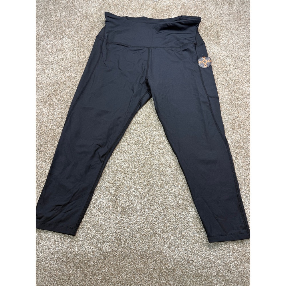 Tommie Copper Womens XL Black Compression Leggings High Rise Cropped Pockets NEW
